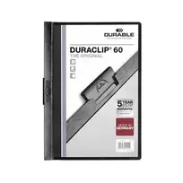 DURABLE DURACLIP 60 A4 dokumentų segtuvas su spaustuku, juodas (25 vnt. pakuotė) 220901
