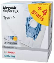 Siemens VZ123FP MegaAir SuperTEX dulkių siurblio maišelių rinkinys (Type G/G ALL, 4 maišeliai + 1 mikrofiltras)