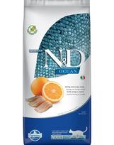 „FARMINA N&D Ocean Cat Adult Herring & Orange“ – sausas kačių maistas su silkėmis ir apelsinais, 2 x 10 kg