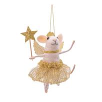 Iš tekstilės rankų darbo eglutės papuošimas 10 cm Fairy Mouse with Wand – Sass & Belle