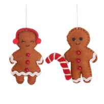 Iš tekstilės rankų darbo eglutės papuošimai 2 vnt. 6,5 cm Gingerbread Couple – Sass & Belle