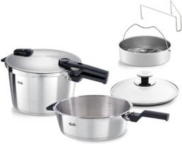 Fissler Greitpuodžiai Vitaquick Premium 4 l + 8 l su perforuotu įdėklu ir stikliniu dangčiu
