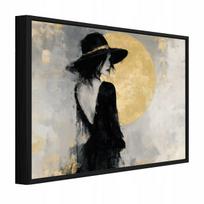 Paveikslas ant drobės su juodu rėmu, moteris su skrybėle, svetainei ir miegamajam, 120 × 80 cm