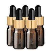 5 ml rudos spalvos stiklinis buteliukas su auksine aliuminio pipete – 5 vnt. pakuotė