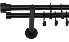 Dvigubas Užuolaidų Bėgelis 400 Cm 19 Mm Juodas Matinis Slick Silent Swivel