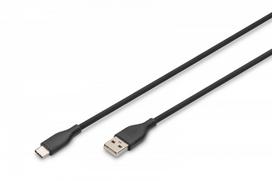 Digitus USB 2.0 silicone connector cable, USB-A to USB-C (black, 1 meter, PD, charging up to 60 watts)