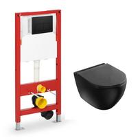 Vento 5 in 1 komplektas - Hugge unitazas su SC dangčiu juodas, įmontuotas rėmas 500X165mm, h=1125 mm, juodas mygtukas, tvirtinimai, tarpinė