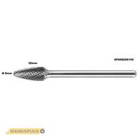 ⬡ Kietmetalio freza F formos apvalia galvute (RBF) Ø8 x 20 mm, L 150 mm (GF608206150)