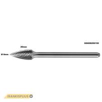 ⬡ Kietmetalio freza G formos smaila kūginė (SPG) Ø8 x 20 mm, L 150 mm (GG608206150)
