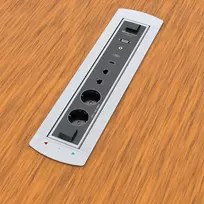 Kindermann CablePort Turn įleidžiamas stalviršio lizdas su 2 Schuko lizdais, 2 RJ45 CAT6, 2 HDMI, 1 USB-A 3.0, 360° sukimasis, sidabrinis/juodas