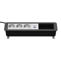 Kindermann CP Office Desk Power & Connectivity Unit, 6 Slots, 3x Schuko Outlets, 1x USB-C PD 60W, 3m Cable, Silver