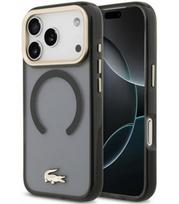 Juodas dėklas Apple iPhone 18 Pro telefonui "Lacoste PC/TPU Frosted Finish Gold Logo MagSafe Case"