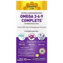 Country Life, Itin koncentruotas Omega 3-6-9 Complete™, natūrali citrina, 90 minkštųjų kapsulių
