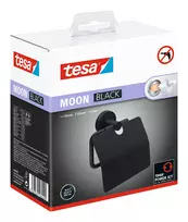 Tesa MOON BLACK tualetinio popieriaus laikiklis su dangteliu, lipnus, juodas, 1 vnt.