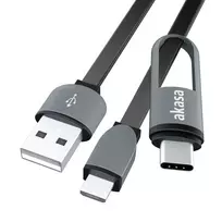 Akasa AK-CBUB35-10BK USB 2.0 laidas - USB A į Micro-USB B su USB-C adapteriu - 1 m - Juoda