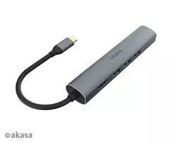 Akasa AK-CBCA22-18BK USB-C Multiport Adapter - USB 3.2 Gen 1 Type-C į HDMI, RJ-45, USB-A - Aliuminis - Juoda - 18 cm