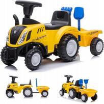 Vaikiškas paspirtukas traktorius su priekaba New Holland geltonas