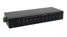 Exsys USB 3.2 Gen 1 10-Port Metal Hub with DIN-Rail Kit, VIA VL811+ Chipset, 5Gbps, 5V/4A Power Adapter, 1,8m Cable