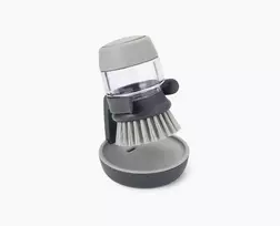 Joseph Joseph Palm Scrub Grey indų plovimo šepetys su integruotu muilo dozatoriumi