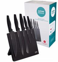 Altom Design indaplovių rinkinys, 5 virtuviniai peiliai juodame magnetiniame bloke