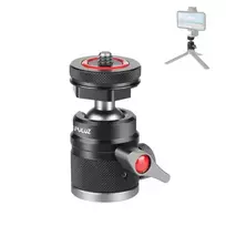 PULUZ Mini Ball Head 3D su 1/4 colio varžtu ir 2 Cold Shoe laikikliais, keliamoji galia 3 kg, juoda PU3075B