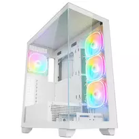 Rampage Hydra V1 Mid-Tower PC Case, White, 4x 120mm ARGB Fans, USB-C/USB-A, ARGB Hub, Tempered Glass