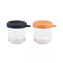 BEABA stiklinių indeliu rinkinys su dangteliais 2 x 250 ml Night Blue/Honey