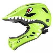 ROCKBROS TT-32004 Shark Vaikiškas Dviračio Šalmas su Nuimamu Smakro Apsaugu, Dydis M (54-58 cm), Žalias