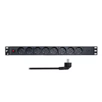 LogiLink PDU8C06 19 inch 1U 8-jų Schuko PDU su apsauga nuo viršįtampių, 2x USB-C, apsauga nuo perkrovų, 2m laidas, juoda/sidabrinė