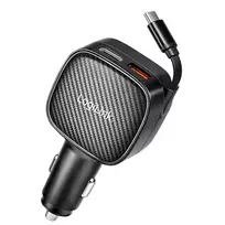 LogiLink USB automobilinis įkroviklis, 3 prievadai su įtraukiamu USB-C laidu, 60W, PD, QC, juodas