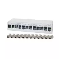 LogiLink NK4093 12 prievadų Cat.6A stalinis skydelis, šviesiai pilkas (RAL 7035), ekranuotas, besraigtis plienas