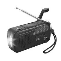LogiLink Dynamo radijas su saulės baterija, AM/FM, USB-C įkrovimu, LED žibintuvėliu, SOS signalu ir power bank, juodas