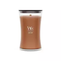 WoodWick Radiant Amber 609,5g kvapioji žvakė su mediniu dagčiu, iki 180 valandų degimo, smėlio laikrodžio formos stiklinėje