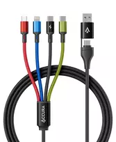 Accura 8-in-1 kelių įrenginių įkrovimo laidas USB-A/USB-C į 2x USB-C, Lightning, Micro USB, 3.0A, 1,2m, juodos spalvos
