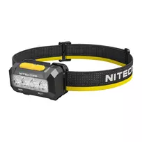 Nitecore HA19 600 liumenų balta ir raudona LED priekinė lempa su IPX7 atsparumu vandeniui, 100 m šviesos spinduliu, dviejų mygtukų sąsaja, atšvaitais papuoštu galvos dirželiu, maitinama 3 AAA baterijomis