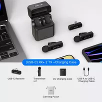 BOYA BY-V30 belaidis lavalier mikrofonas USB-C įrenginiams, 2.4GHz, 50m atstumas, 9 val. baterija, triukšmo slopinimas, juoda