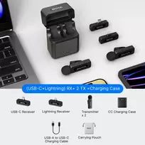 BOYA BY-V3 Combo 2,4 GHz belaidė mikrofono sistema su 2 siųstuvais ir 2 imtuvais (Lightning ir USB-C) - juoda