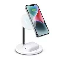 SBS TEWIRMAG2IN1 2-in-1 magnetinis belaidžio įkrovimo stovas, skirtas iPhone ir Apple Watch, 15W MagSafe Qi įkroviklis, USB-C įvestis, juodos spalvos