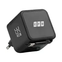 EFB Elektronik G352CE 35W GaN USB-C sieninis įkroviklis su ištraukiamu 0,7 m kabeliu, PD3.0 ir QC3.0, juodas
