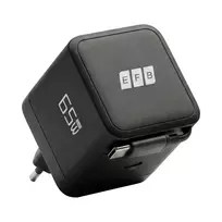EFB Elektronik G652CE 65W GaN USB-C PD 3.0 sieninis įkroviklis su ištraukiamu kabeliu, juodas