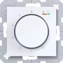 HAGER WAN5010WG patalpos temperatūros reguliatorius 230V 16A su sukimosi rankenėle ir mygtuku šildymui