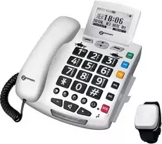 Geemarc Pack SERENTIES laidinis telefonas senjorams su kritimo aptikimo pakabučiu, apšviestu ekranu, baltas