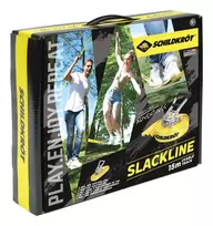 SCHILDKRÖT Slackline rinkinys 15 m geltonas, 50 mm pločio su reketiniu įtempikliu - pusiausvyros treniravimo komplektas 970701