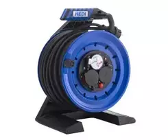 HEDI K7A50GTF 50 m pilnai plastikinis kabelio būgnas su 4 Schuko rozetėmis, IP44, terminiu apsaugu, H07RN-F 3G1.5