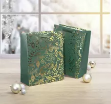 SIGEL GT118 dovanų maišeliai, auksiniai ornamentai žalioje fone, 26 x 32 cm, 5 vnt. pakuotė