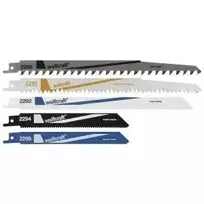 Wolfcraft 3599000 pjūklelio ašmenų rinkinys, 5 dalių, HCS ir bi-metalas, 150/230 mm, 6/18 TPI, universalus 1/2 colio kotas