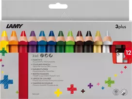 LAMY 3plus spalvoti pieštukai, 12 vnt. rinkinys, itin stori 3,3 mm nesilaužantys švino šerdys, ergonomiška trikampė rankena, įvairios spalvos 1223548