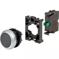 Eaton M22-D-S-K10-BVP mygtukas, plokščias, juodas, plastikinis priekinis žiedas, 1NO 110933