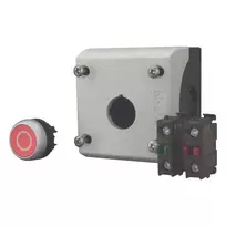 Eaton M22-D-R-X0/KC11/I Mygtuko pavara su kontaktų bloku, raudona, titano spalvos, plastikinė, IP66/IP67/IP69 216521