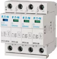 EATON SPCT2-335-3+NPE 2 tipo viršįtampių apsaugos prietaisas, 3 fazių + neutralus + PE, 335 V AC, 40 kA Imax, DIN bėgelis 167622